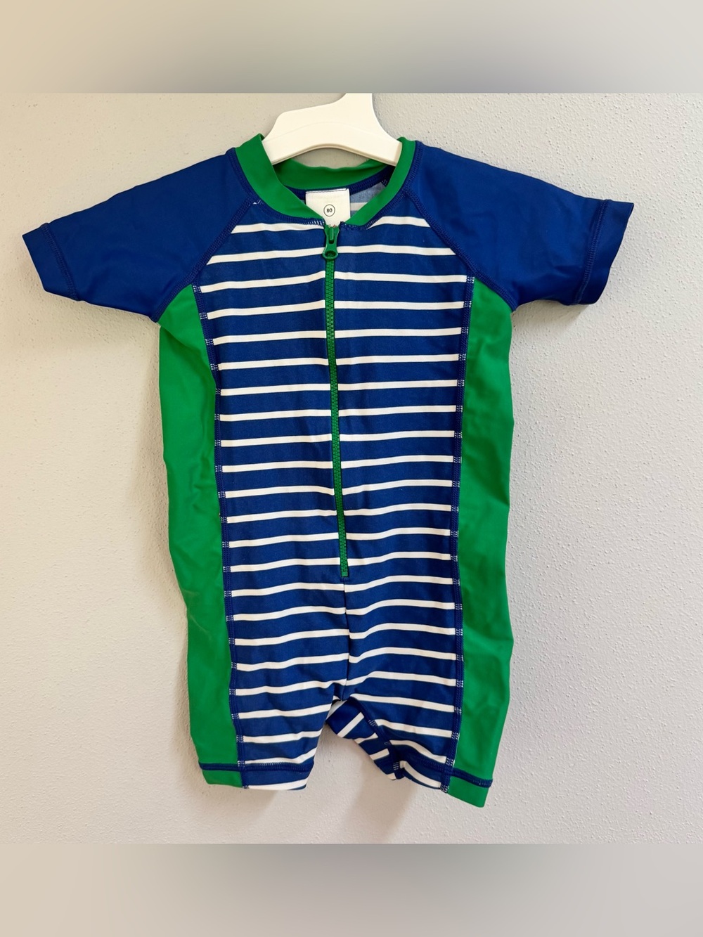 Hanna Andersson Kids Blue Green Striped Rash Guard One Piece Swimsuit Size‎ 80